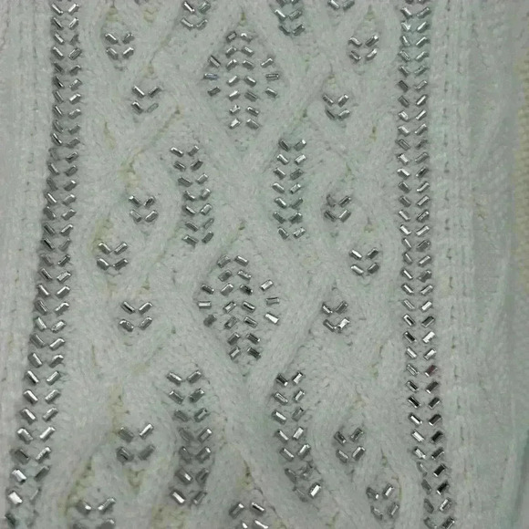 J. Crew Women's Cable Knit Crewneck Sweater with Crystals White Size Large - Picture 4 of 11